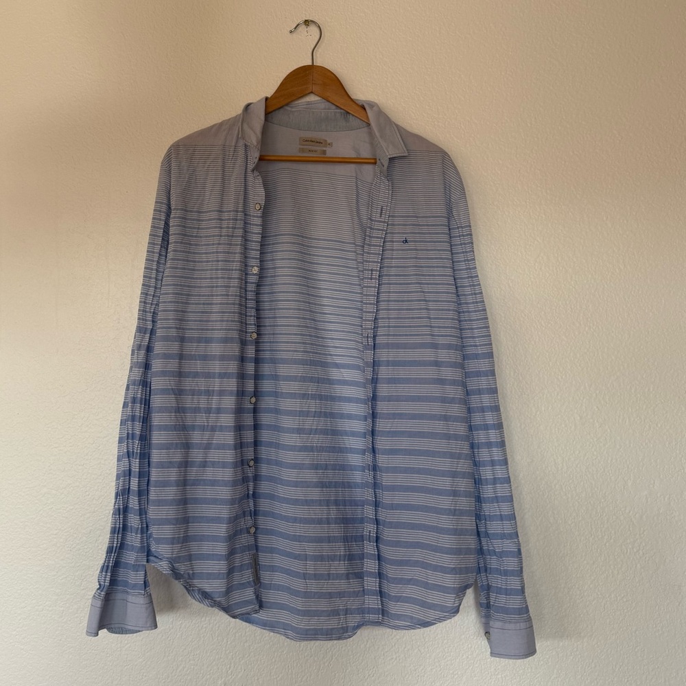 Men's Blue Striped Button Down - image 1